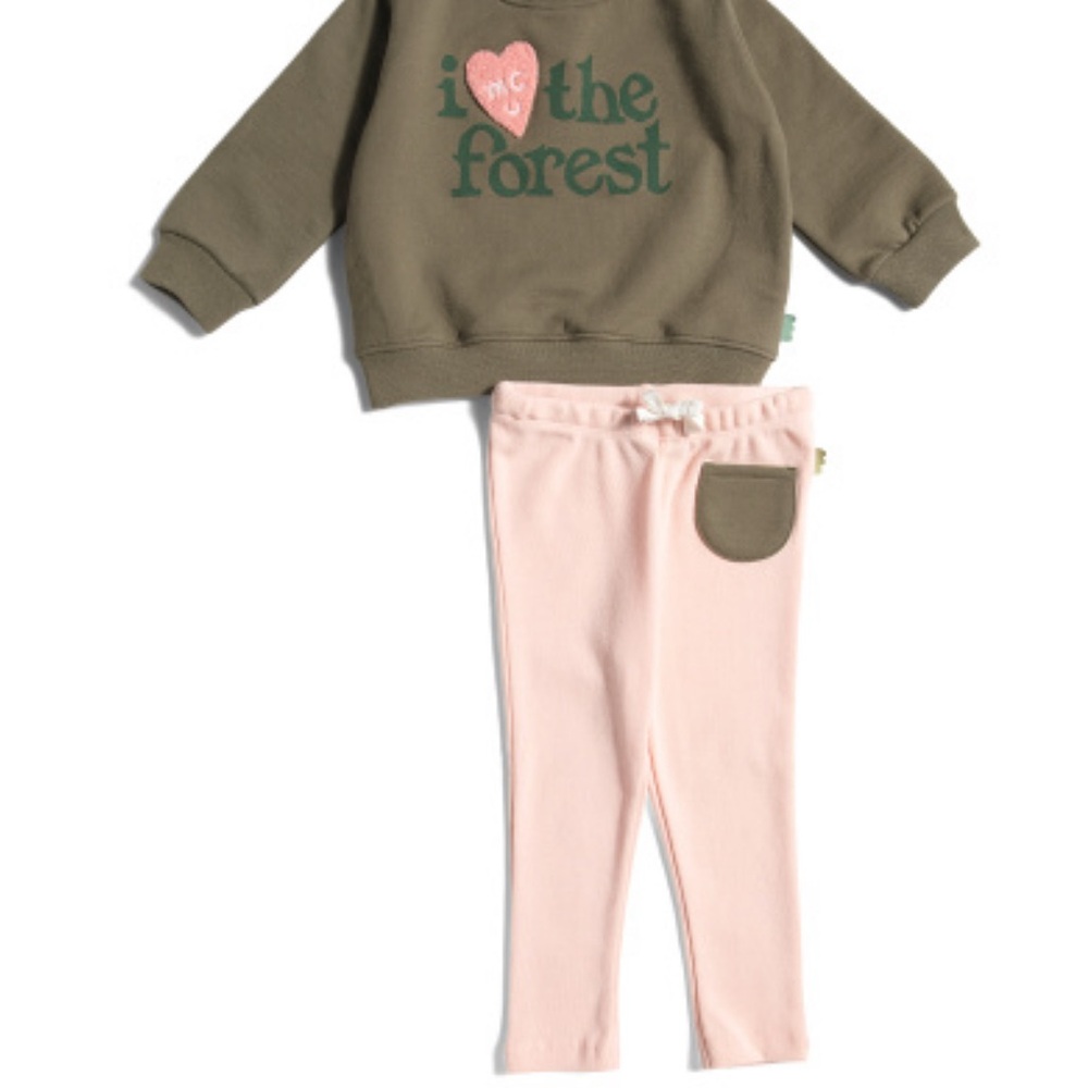 Olive Green "I ♥ the Forest" Sweatshirt & Blush Pink Leggings Set